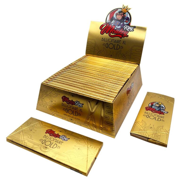Monkey-King-Billionaire-Gold-XL-Unbleached-Ultrathin-Rolling-Papers-130-mm-24pcsdisplay-2-768×768